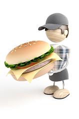 Man holding hamburger in his arms